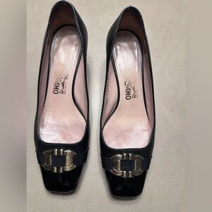 Vintage Salvatore Ferragamo Black Patent and Leather Heels